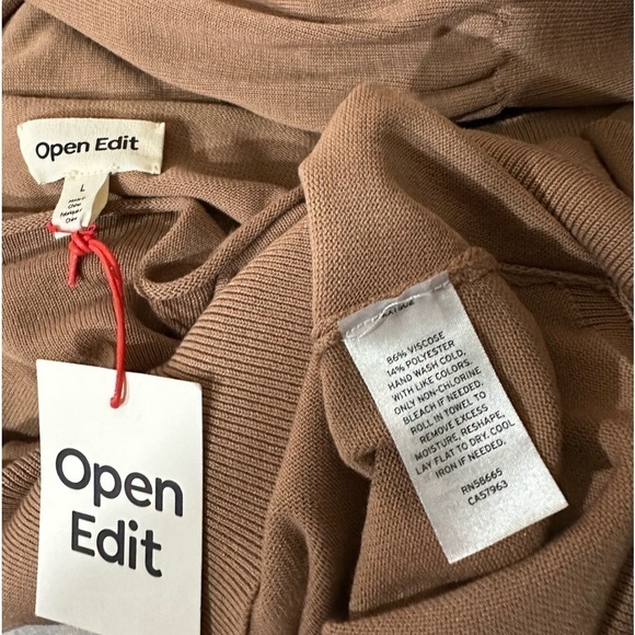 Tie Back Belt Ribbed Mocha Mousse Sweater Mock Neck Billow Sleeve Size L NWT - Picture 11 of 16